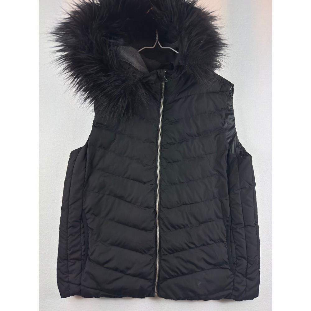 Gap Outdoor Edition Womens M Black Puffer Vest Faux Fur Hood Primaloft Winter